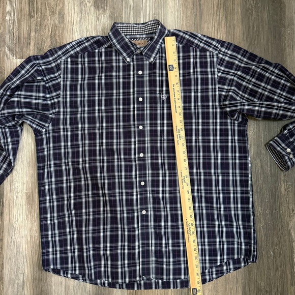 Ariat Mens Wrinkle Free Button Down Shirt Long Sleeve XL Blue White Purple Plaid - Picture 6 of 9
